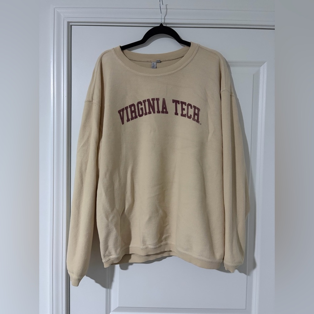Chicka-D Virginia Tech Women's Beige Crew Neck Sweater— L